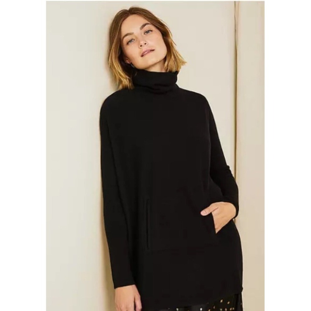 Garnet Hill - Oversized Turtleneck Sweater Wool/SFA-certified cashmere Xs Black